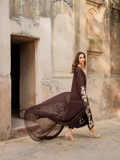 Brownish Embroidered 3Pc