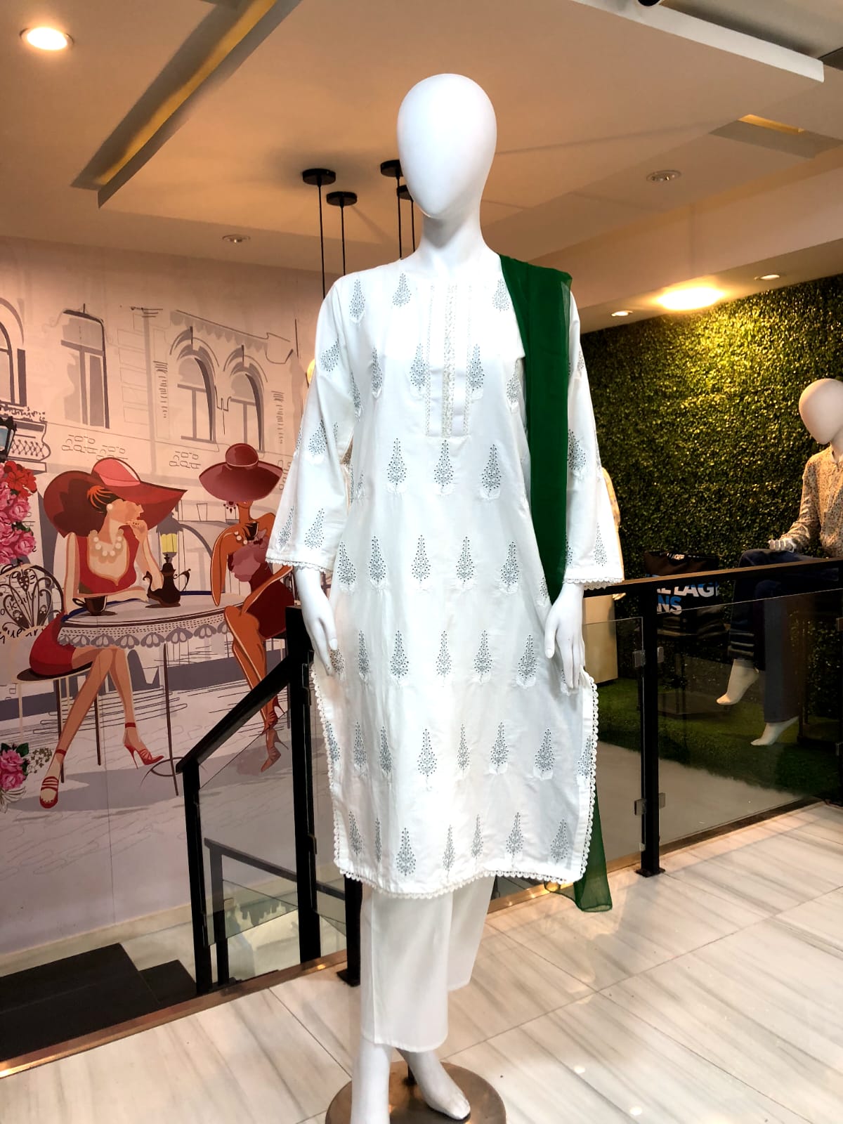 Green Embroidered 3Pc