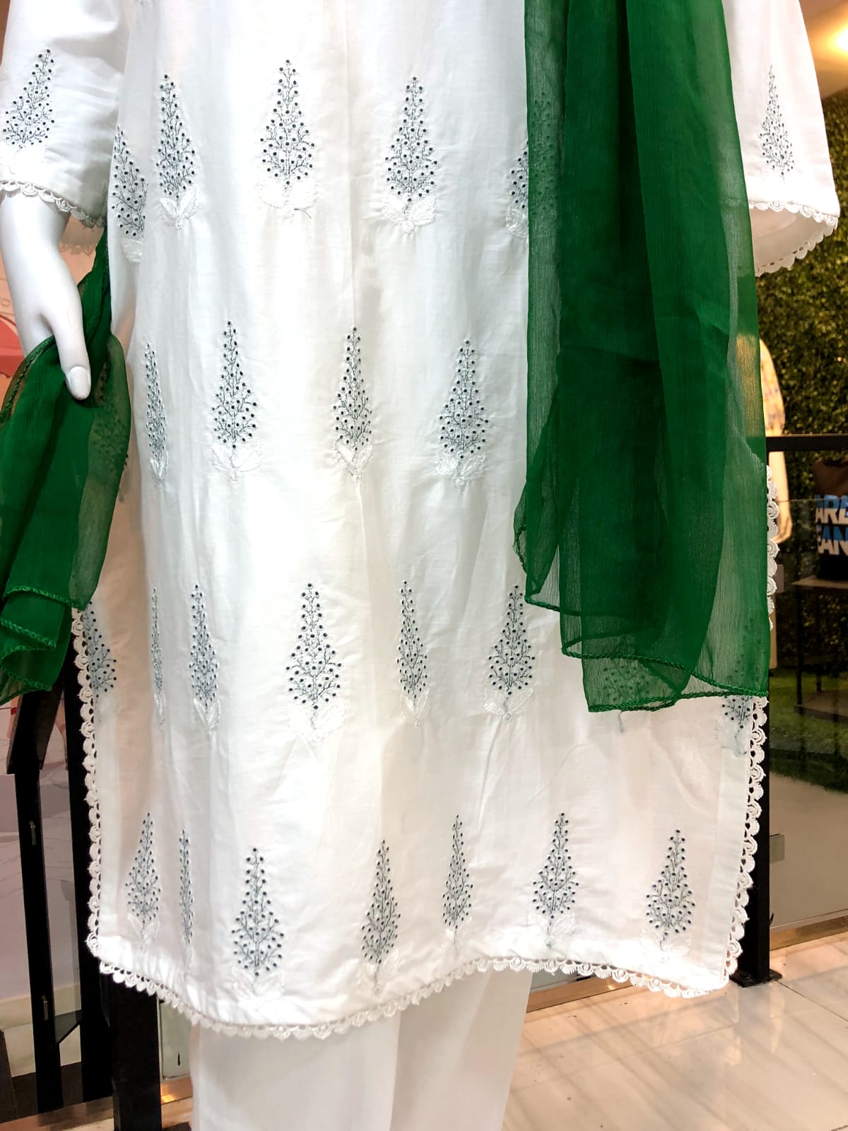 Green Embroidered 3Pc