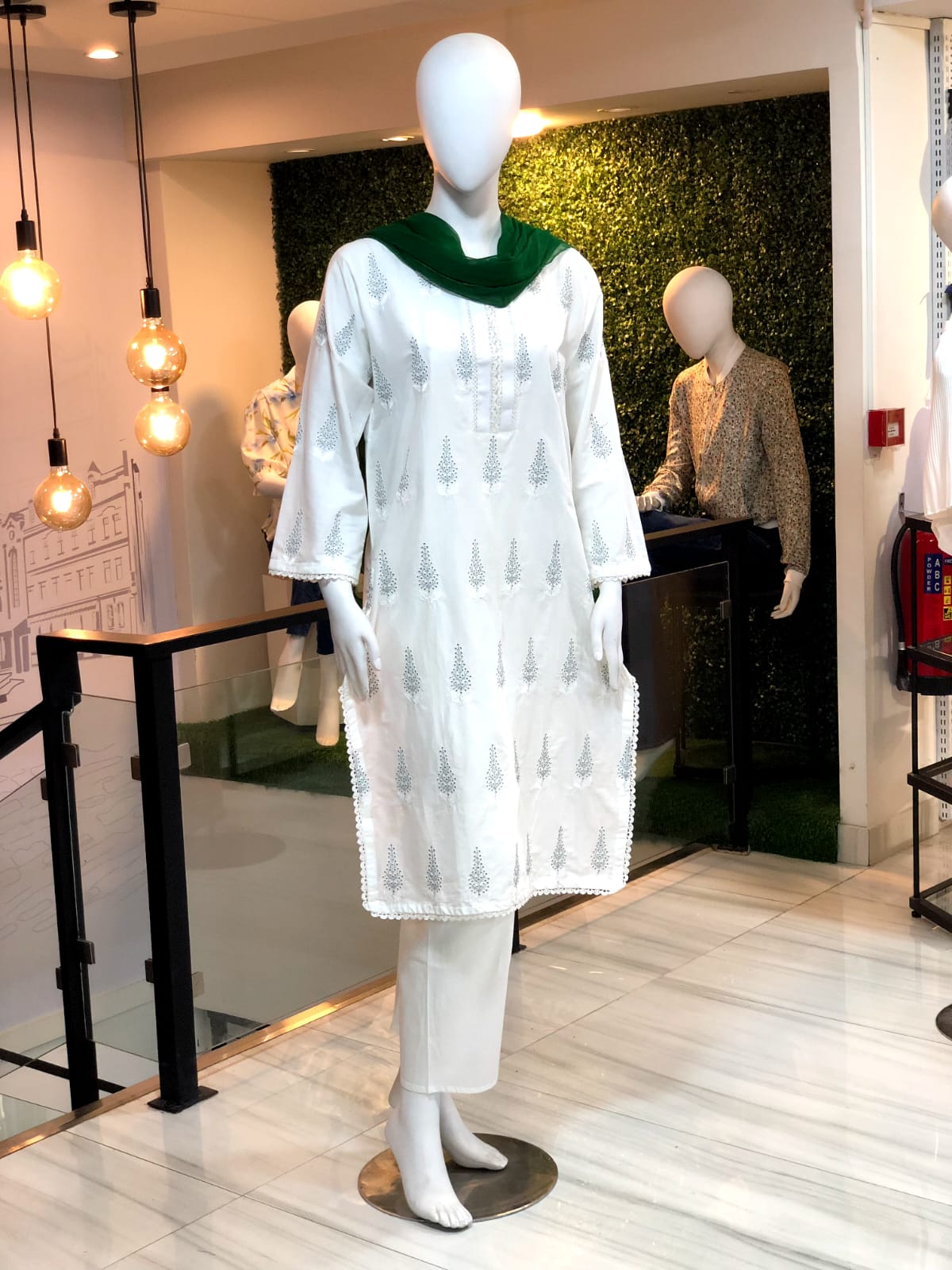 Green Embroidered 3Pc