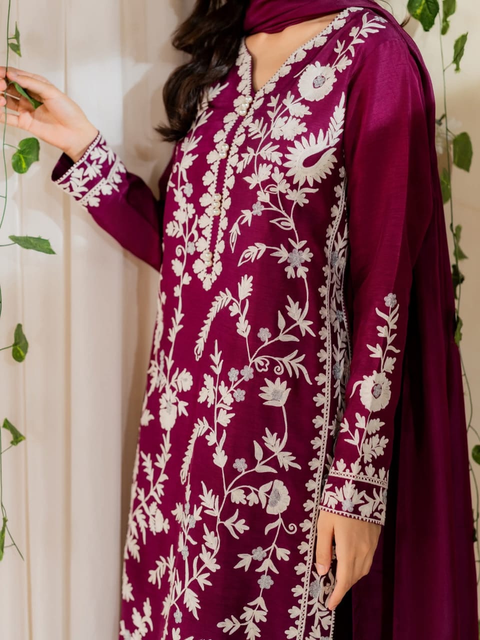 Magenta Embroidered 3Pc